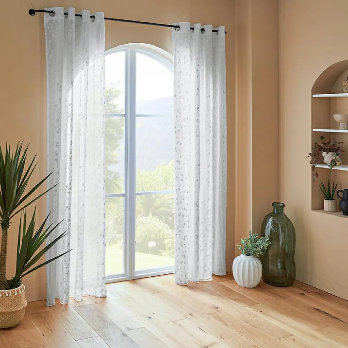 Atmosphera, cru017dateur d'intu017drieur Voilage œillets (140 x 240 cm) Flore Blanc Clearance