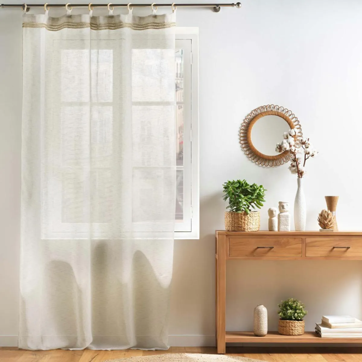 DOUCEUR D'INTERIEUR Voilage œillets bois (140 x 240 cm) Mileo Beige Online