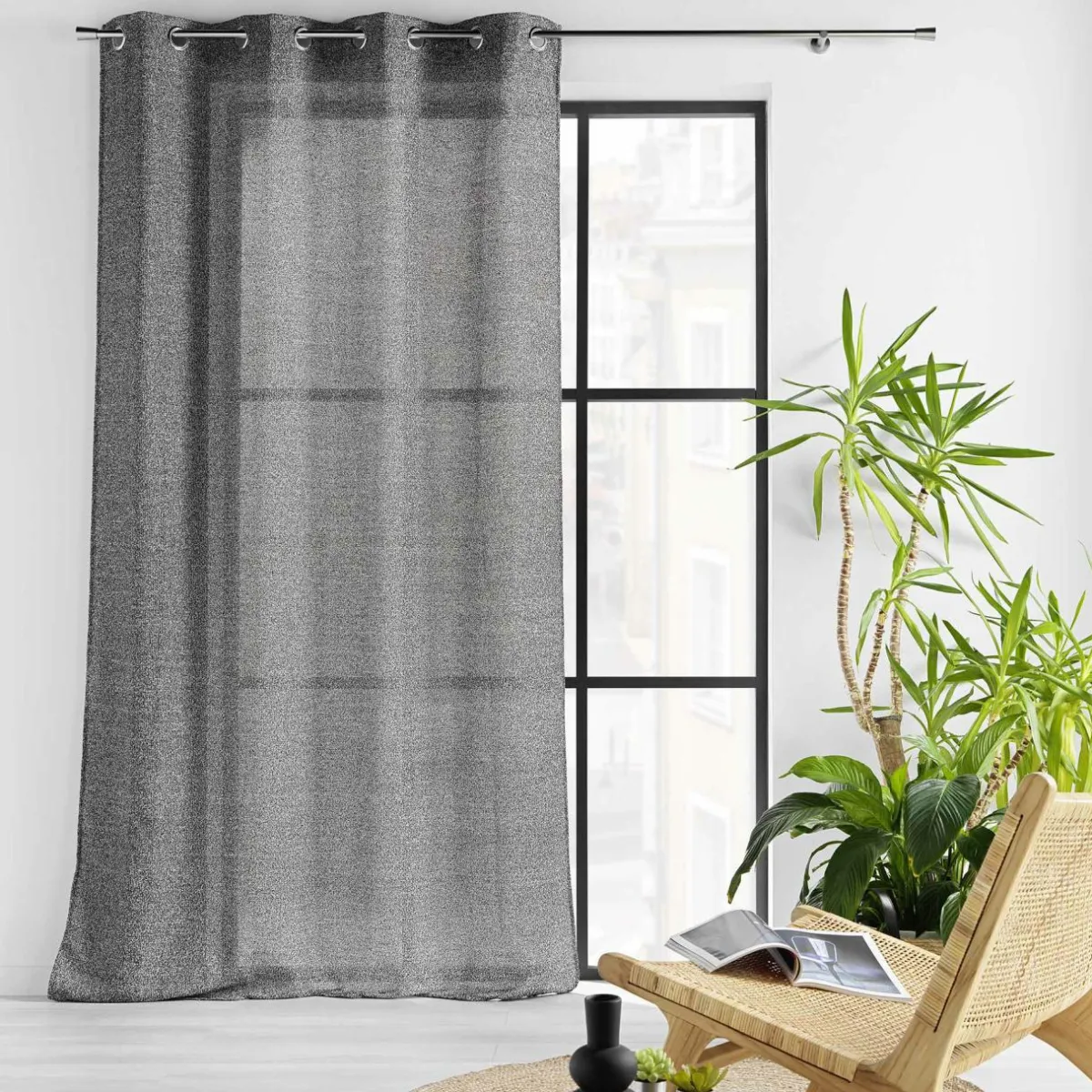 douceur d'intu017drieur Voilage œillets effet lainage (140 x 240 cm) Loulaine Noir Clearance