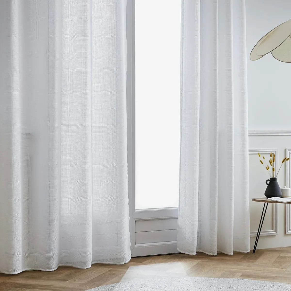 EMINZA Voilage œillets effet lin (140 x 280 cm) Luca Blanc Discount