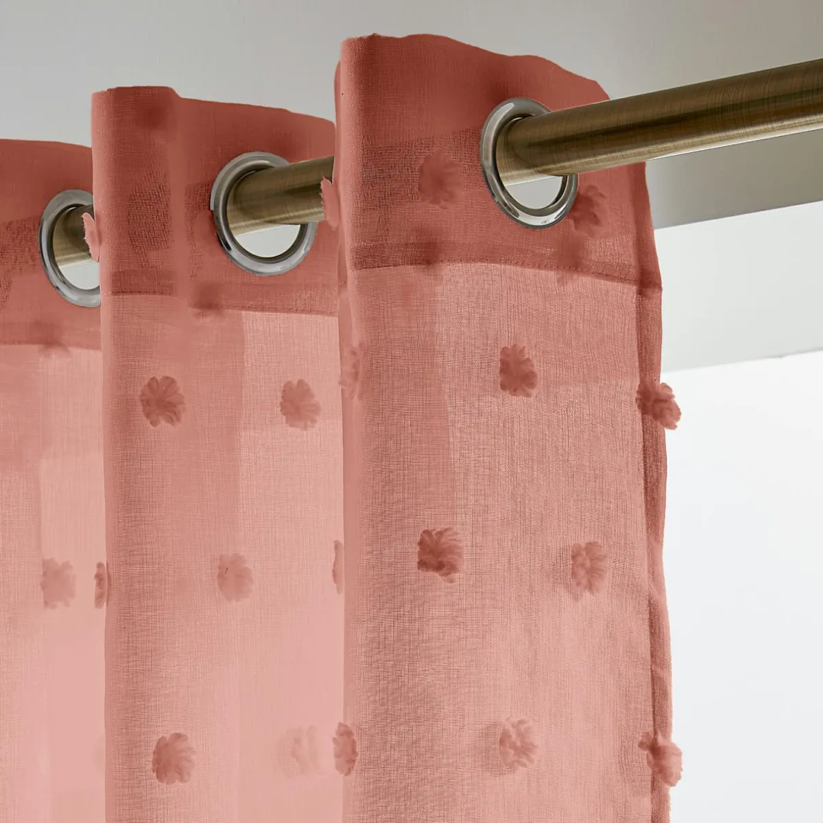 EMINZA Voilage oeillets pompons (140 x 240 cm) Emie Terracotta Best