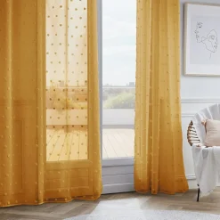 EMINZA Voilage oeillets pompons (140 x 240 cm) Emie Jaune moutarde Sale
