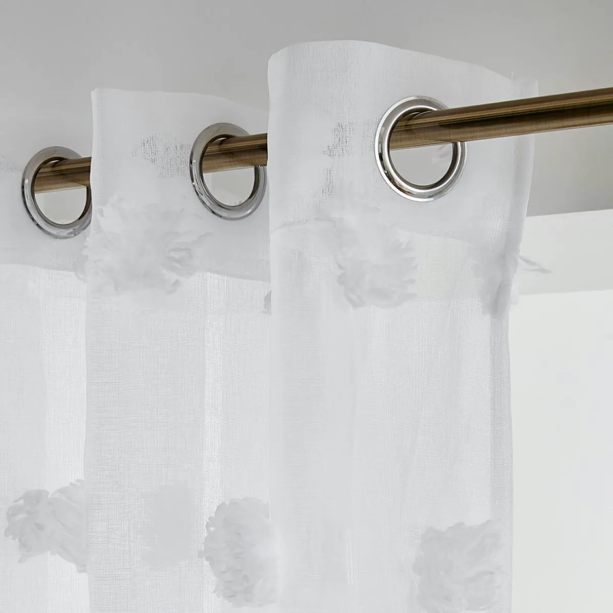 EMINZA Voilage oeillets pompons (140 x 240 cm) Suzie Blanc New