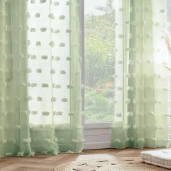 EMINZA Voilage oeillets pompons (140 x 280 cm) Suzie Vert d'eau Vert d'eau Hot