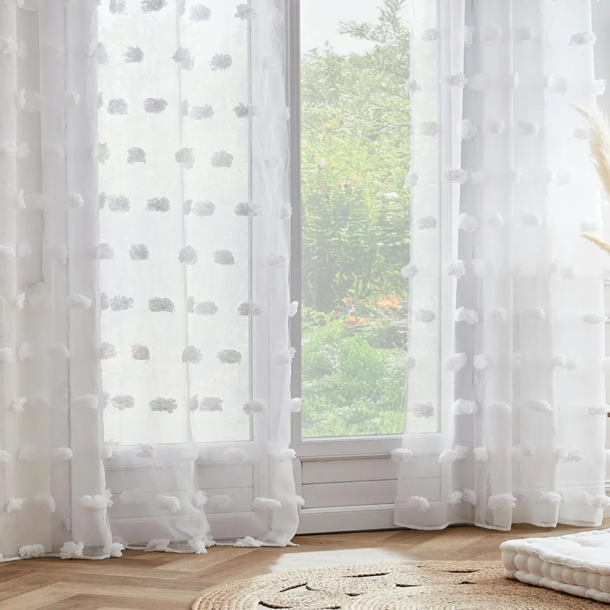 EMINZA Voilage oeillets pompons (140 x 280 cm) Suzie Blanc Sale